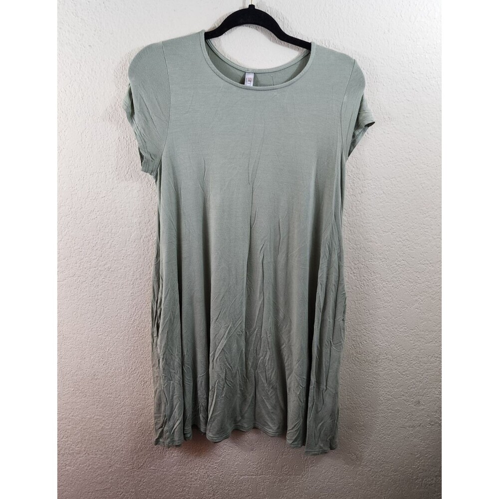 Simlu Womens M Green Short Sleeve Crew Neck T-Shirt Dress With Pockets